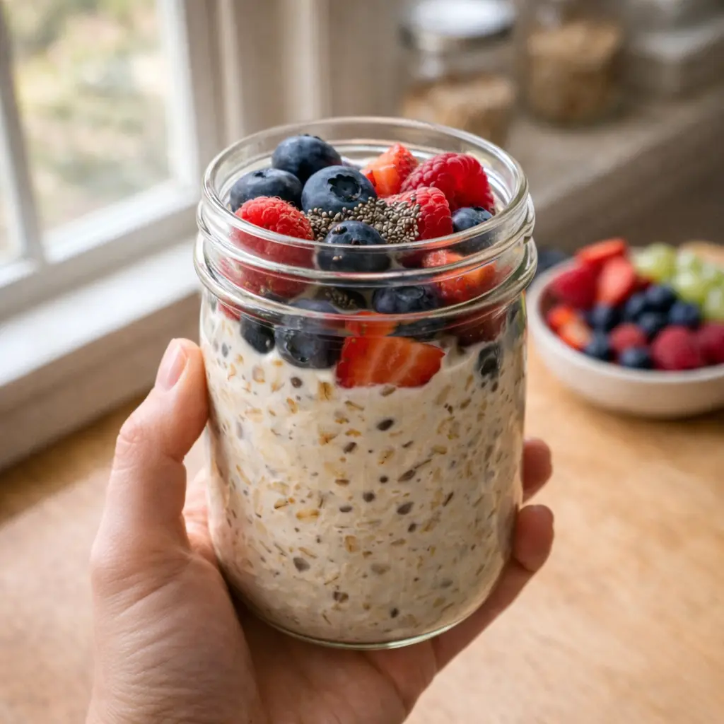 Smoothie bowl with granola and fruit for a high-protein breakfast