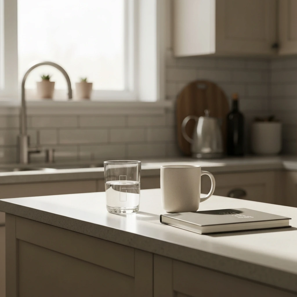 minimalist morning wellness routine setup with coffee and journal wellness stacking daily habits